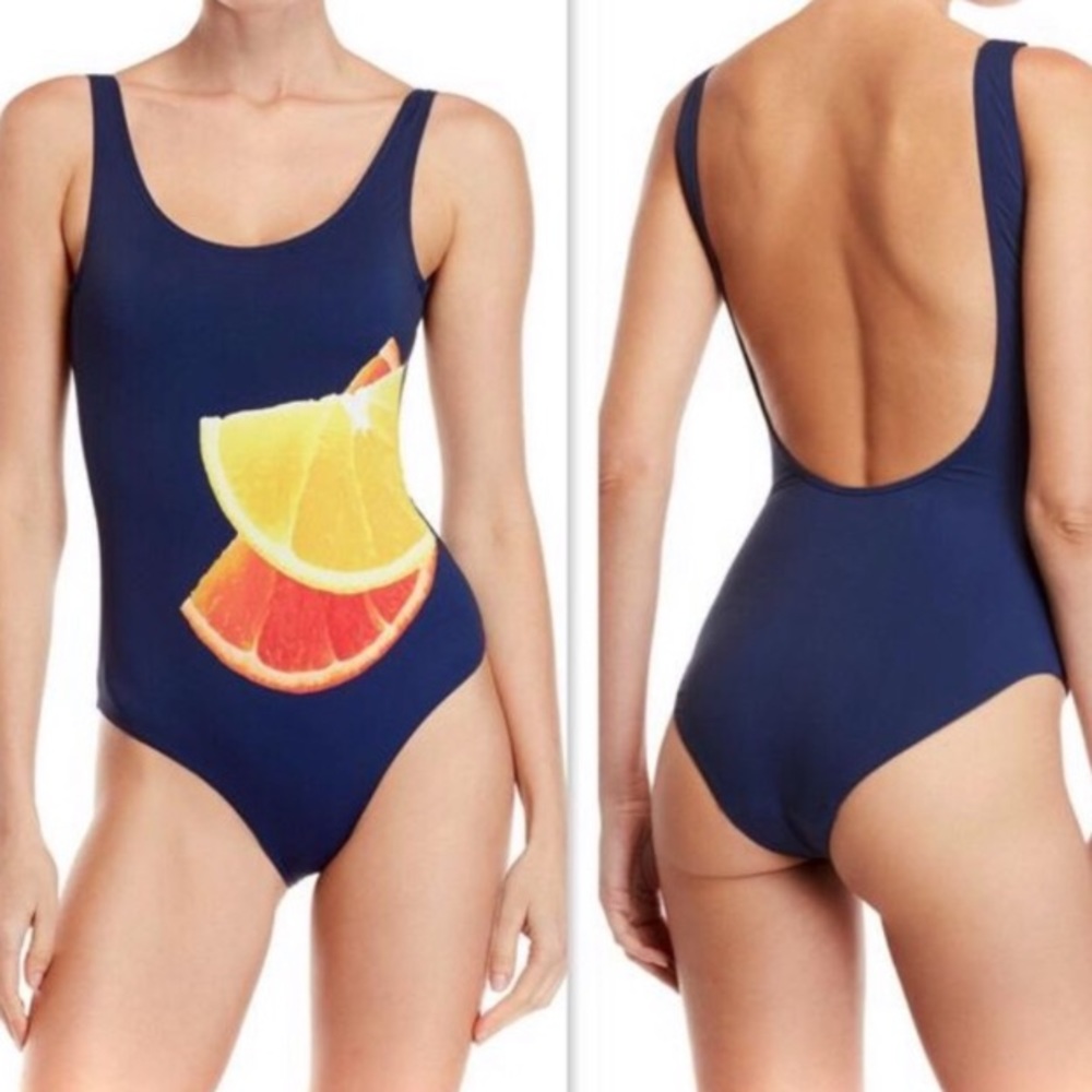 Onia Kelly One Piece Navy Orange Lemon Swimsuit